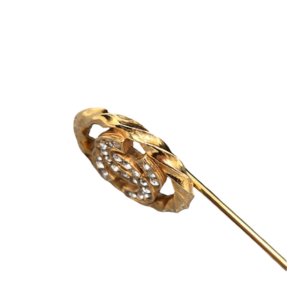 Chanel Gold Gold Plated CC Rhinestones Brooch Pin Golden