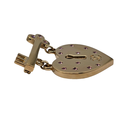 Chanel 2002 Rhinestone-Embellished Heart and Key Brooch