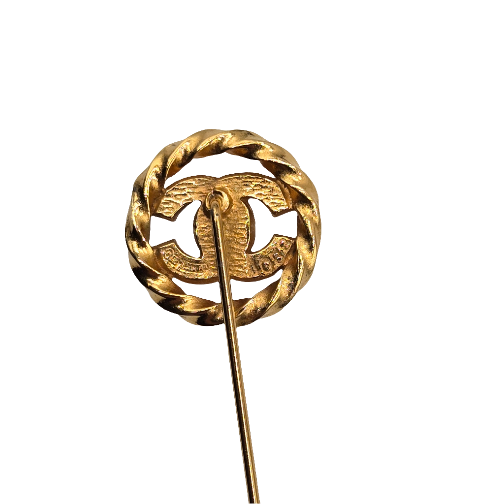 Chanel Gold Gold Plated CC Rhinestones Brooch Pin Golden