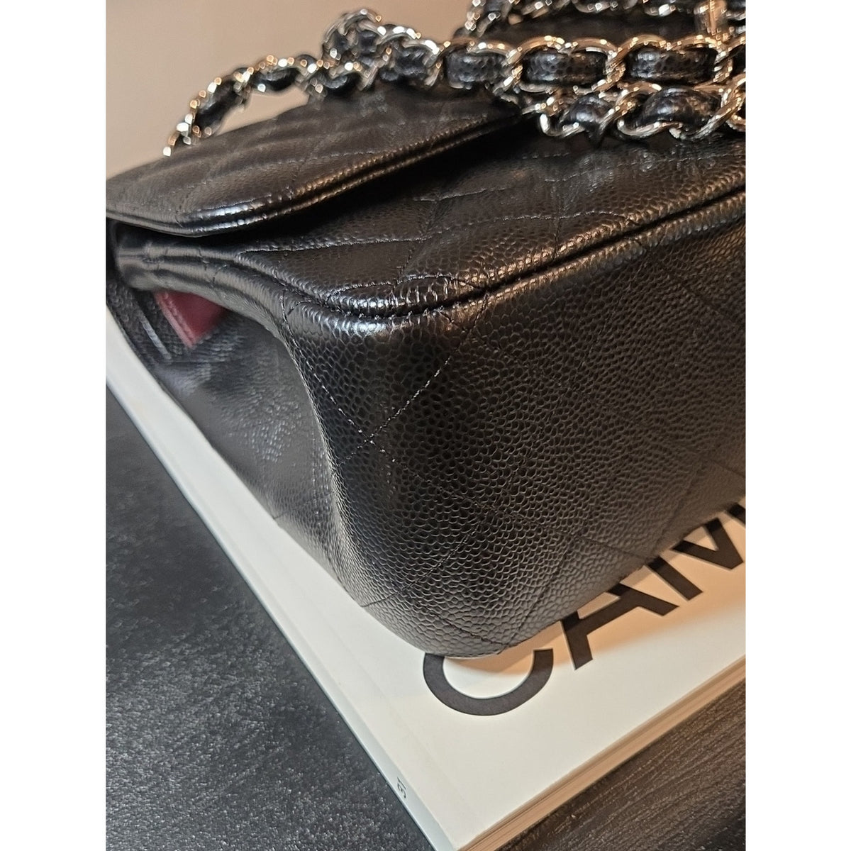 CHANEL Double Flap Jumbo 30, Black Caviar, Silver Hardware - COA included