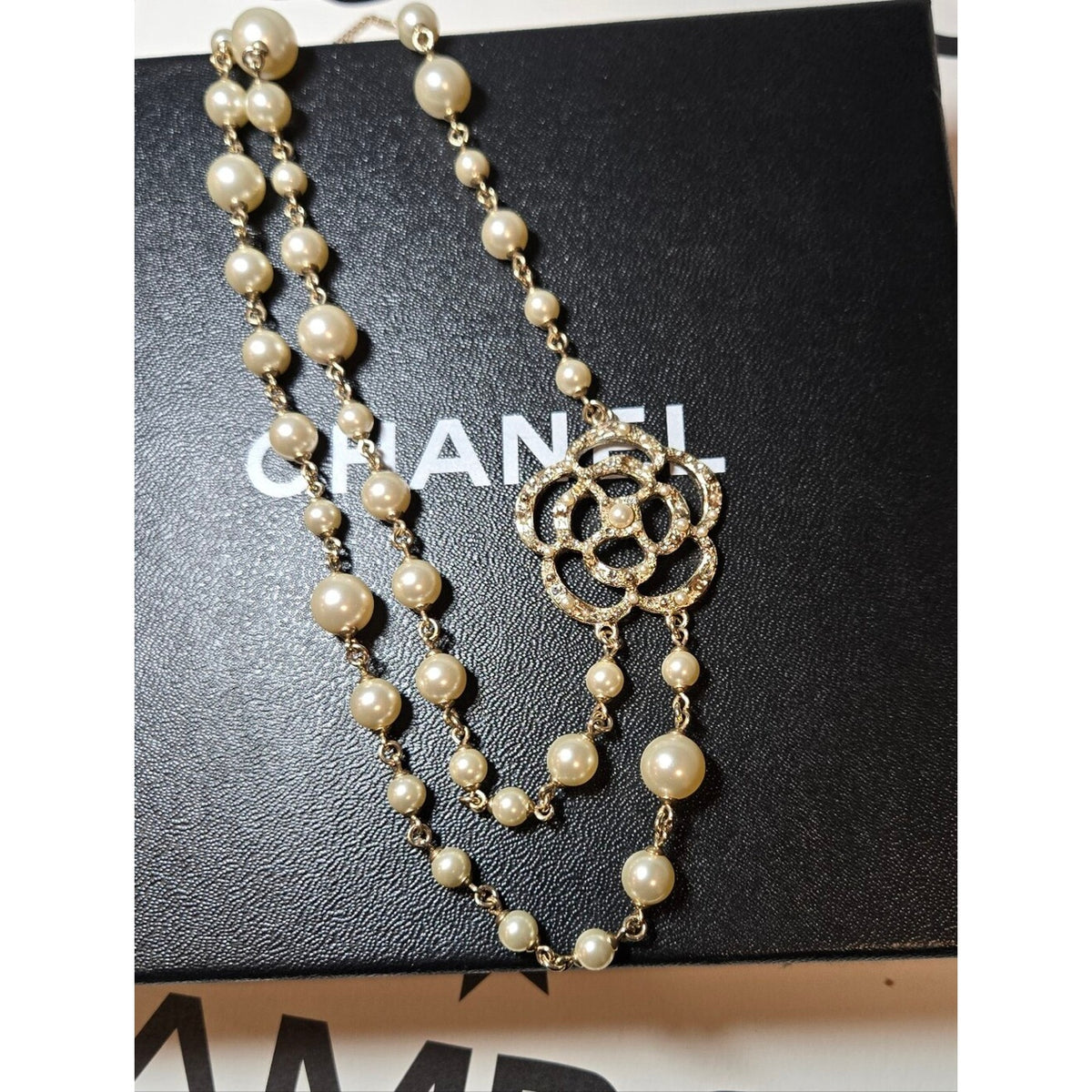 #184 - CHANEL Camellia Faux Pearl Necklace 2013