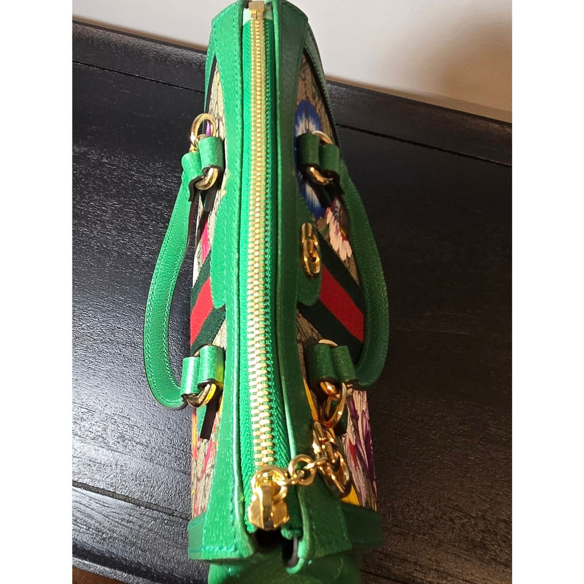 Gucci GG flora Ophidia PVC & leather 2 Way Handbag Beige x green 547551