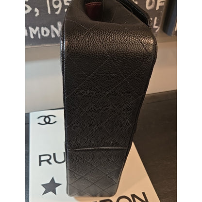 CHANEL Double Flap Jumbo 30, Black Caviar, Silver Hardware - COA included