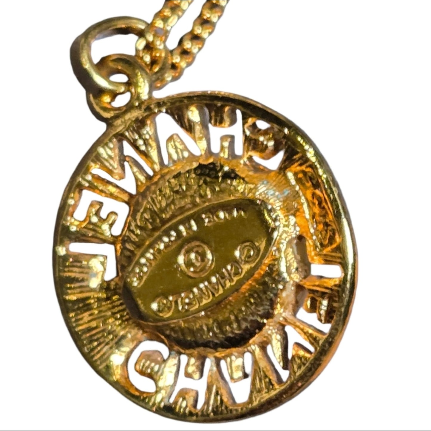 #51 AUTHENTIC Chanel Necklace Circle GP Plated Fake Pearl Gold