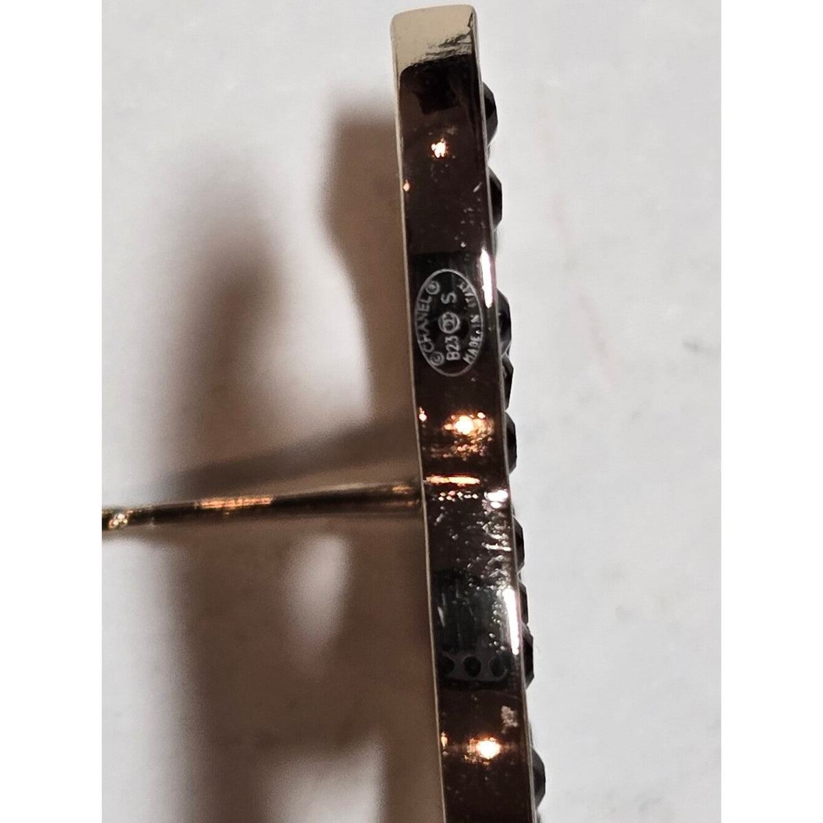 #191 - Chanel 2023B Black Crystal CC Logo Stud Earrings, Gold-Tone Metal