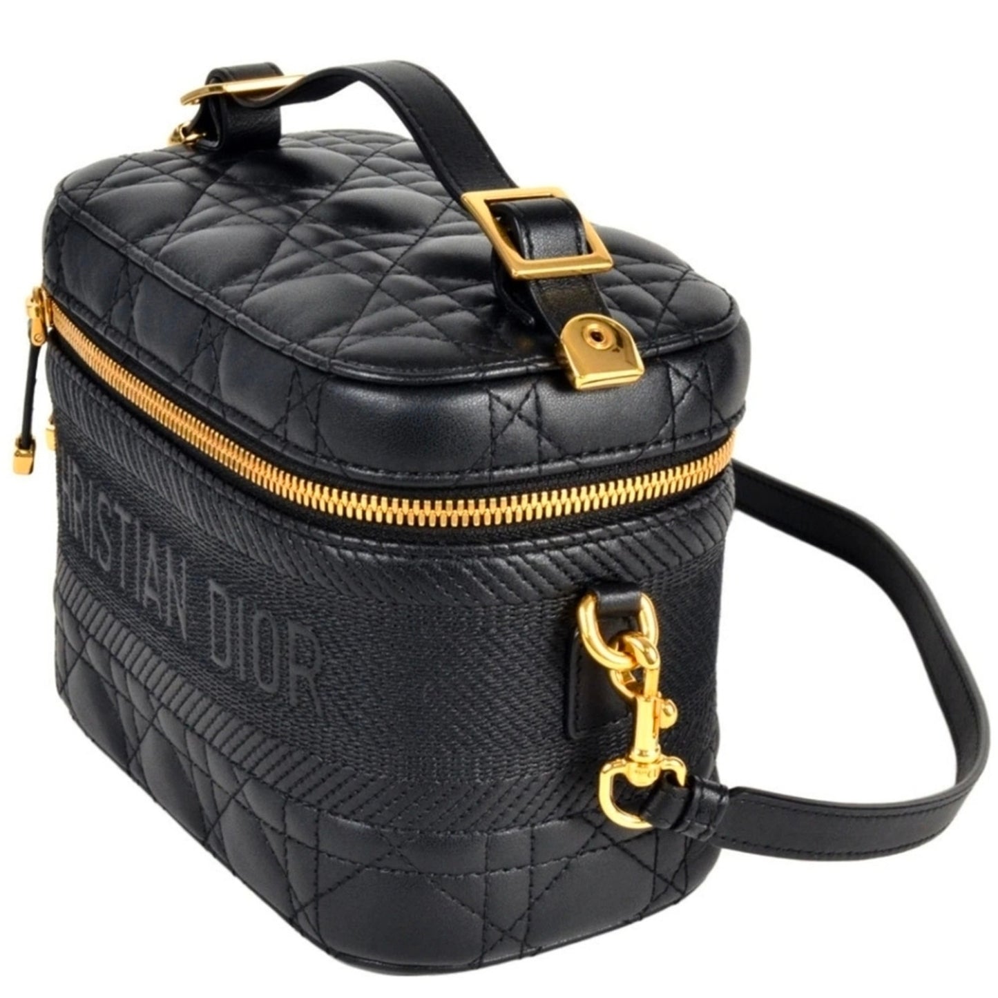 Christian Dior Vanity Bag Shoulder Leather Canvas Black Crossbody/Top Handle