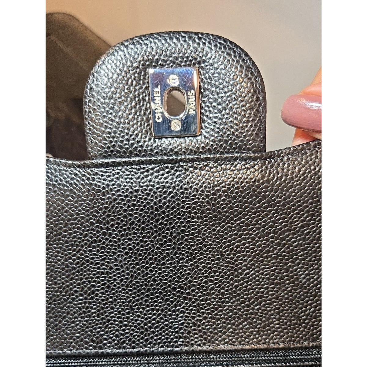 CHANEL Double Flap Jumbo 30, Black Caviar, Silver Hardware - COA included