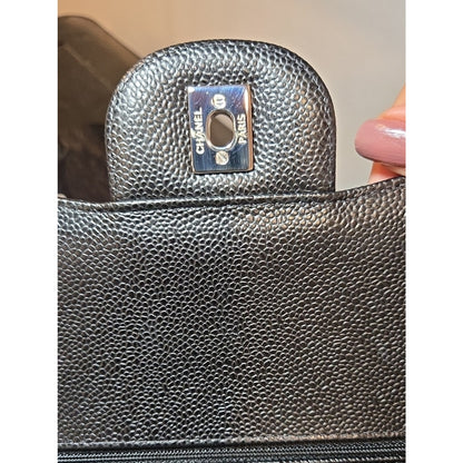 CHANEL Double Flap Jumbo 30, Black Caviar, Silver Hardware - COA included