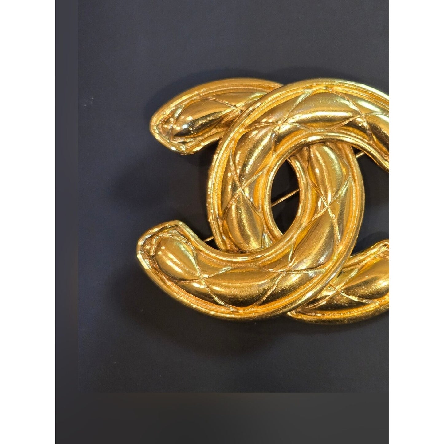#129 - Chanel Brooch, Coco Mark, Matelassé, GP Plated - VINTAGE