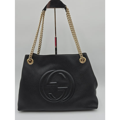 Gucci Interlocking G Soho Chain Tote Handbag, Leather, Black, 536196 - COA incl