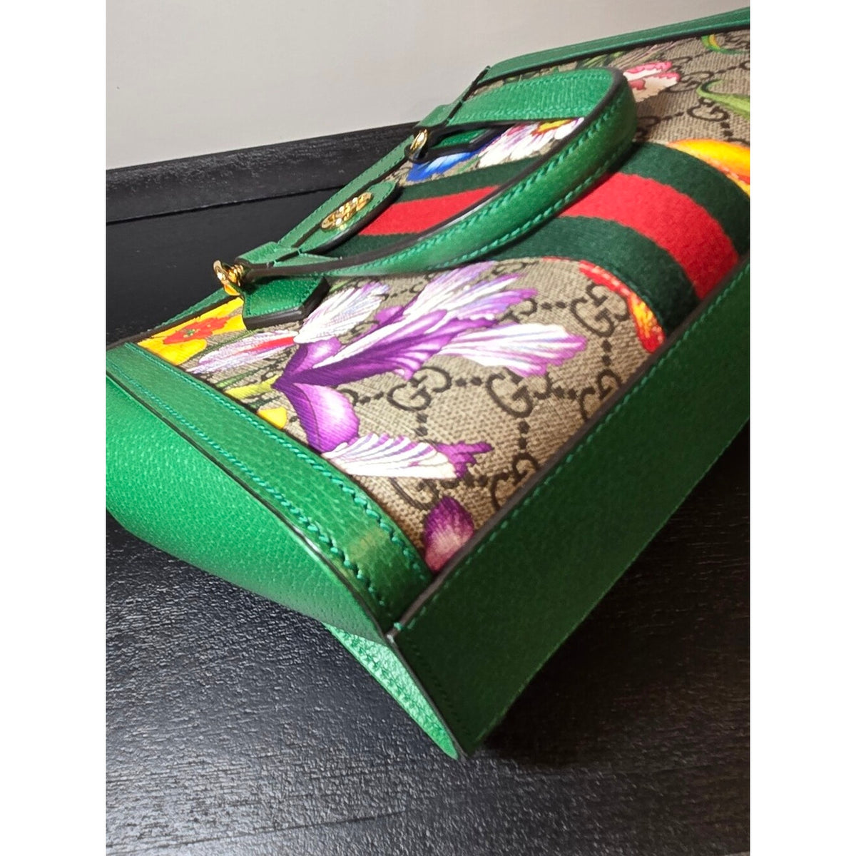 Gucci GG flora Ophidia PVC & leather 2 Way Handbag Beige x green 547551