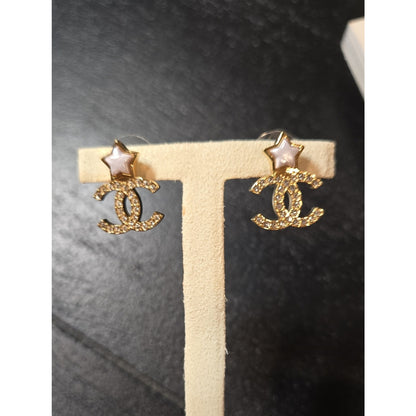 #201 - CHANEL Star Earrings, Metal, Gold, B25V, Rhinestone, Coco Mark