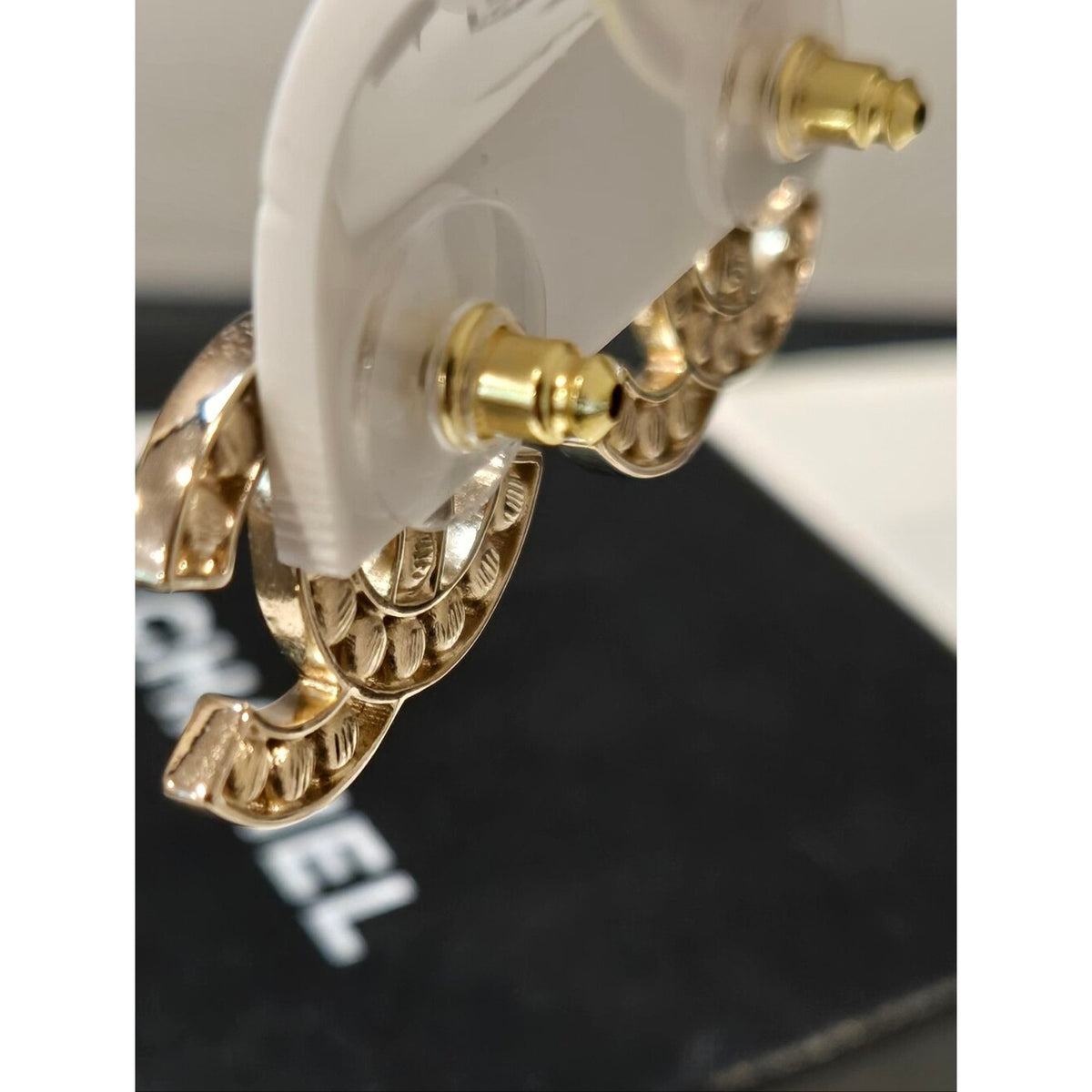 #191 - Chanel 2023B Black Crystal CC Logo Stud Earrings, Gold-Tone Metal