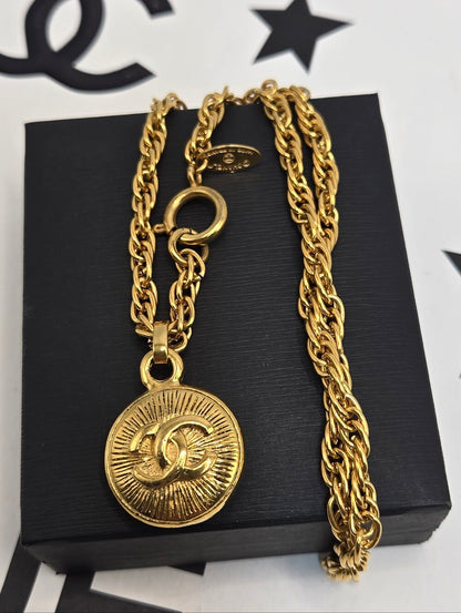 #172 - Chanel Coco Mark Vintage Chain Pendant Necklace, Gold Plated, - Vintage