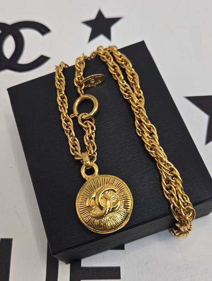 #172 - Chanel Coco Mark Vintage Chain Pendant Necklace, Gold Plated, - Vintage