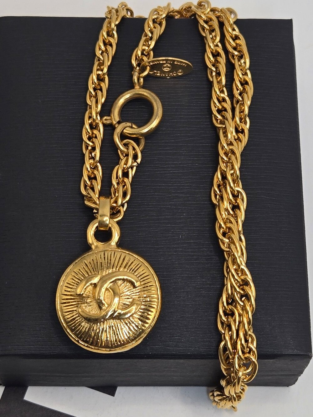#172 - Chanel Coco Mark Vintage Chain Pendant Necklace, Gold Plated, - Vintage