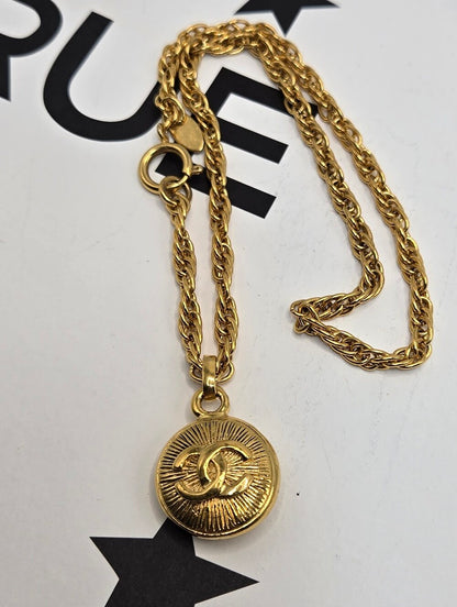 #172 - Chanel Coco Mark Vintage Chain Pendant Necklace, Gold Plated, - Vintage