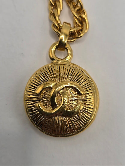 #172 - Chanel Coco Mark Vintage Chain Pendant Necklace, Gold Plated, - Vintage