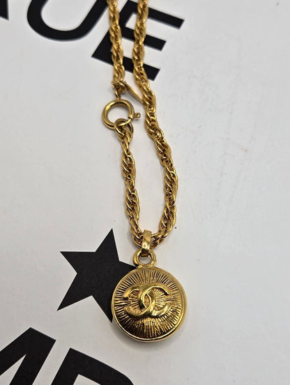 #172 - Chanel Coco Mark Vintage Chain Pendant Necklace, Gold Plated, - Vintage