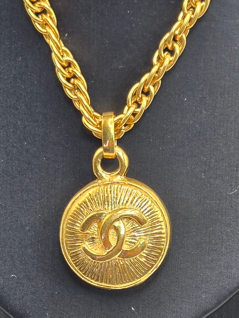 #172 - Chanel Coco Mark Vintage Chain Pendant Necklace, Gold Plated, - Vintage