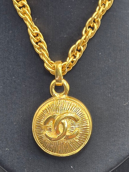 #172 - Chanel Coco Mark Vintage Chain Pendant Necklace, Gold Plated, - Vintage