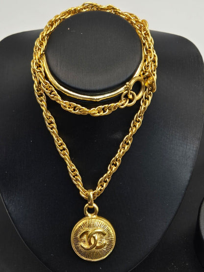 #172 - Chanel Coco Mark Vintage Chain Pendant Necklace, Gold Plated, - Vintage