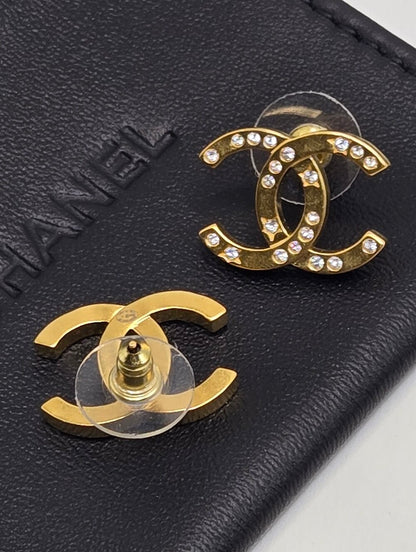 #174 - CHANEL B24K Rhinestone Coco Mark Earrings, Gold