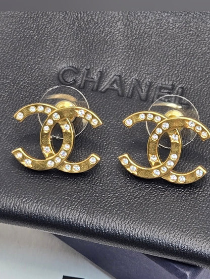 #174 - CHANEL B24K Rhinestone Coco Mark Earrings, Gold