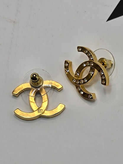 #174 - CHANEL B24K Rhinestone Coco Mark Earrings, Gold