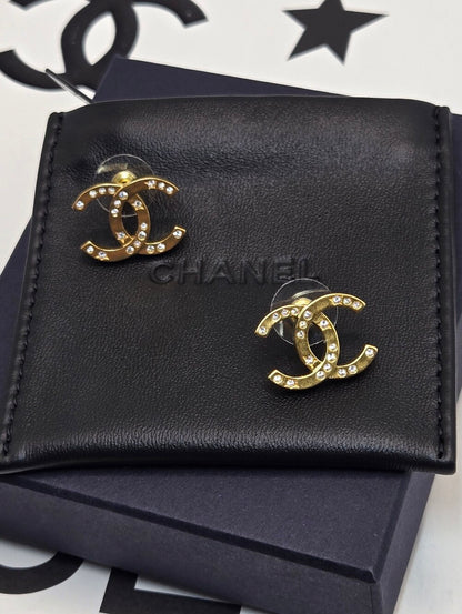 #174 - CHANEL B24K Rhinestone Coco Mark Earrings, Gold