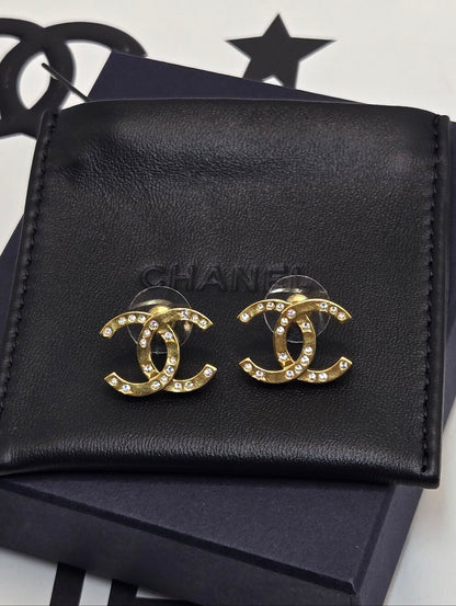 #174 - CHANEL B24K Rhinestone Coco Mark Earrings, Gold