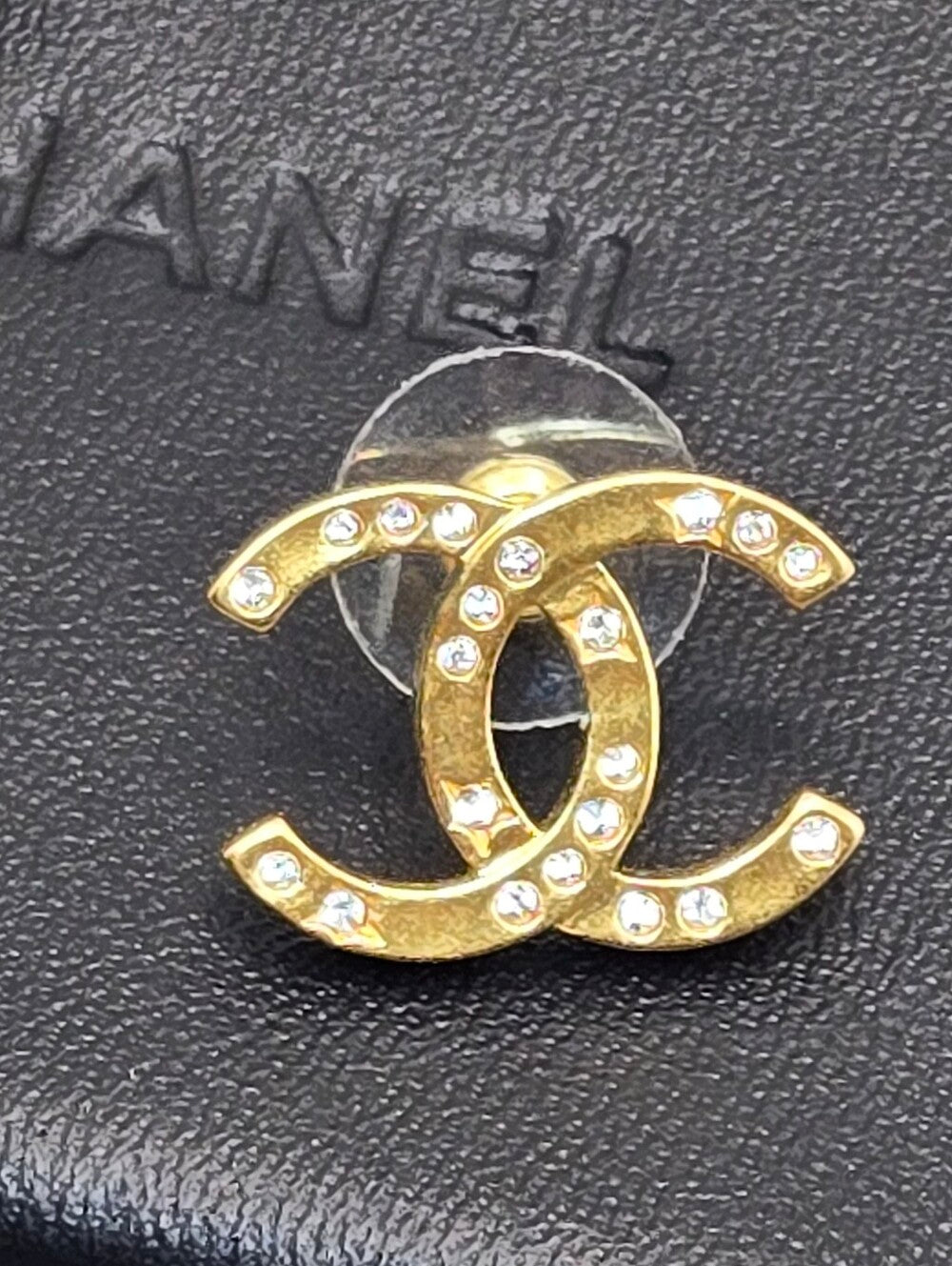 #174 - CHANEL B24K Rhinestone Coco Mark Earrings, Gold