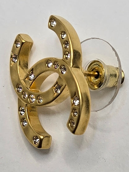 #174 - CHANEL B24K Rhinestone Coco Mark Earrings, Gold