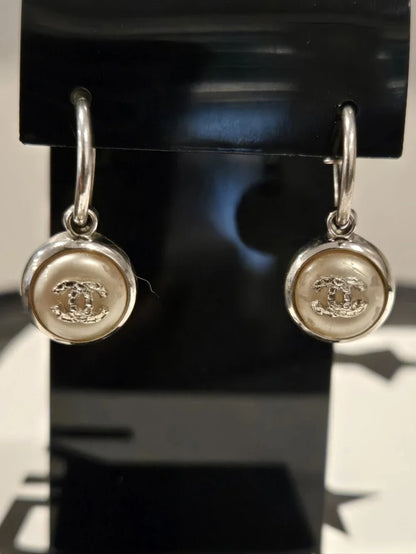 #1106 - Chanel CHANEL 00A Coco Mark Pearl 2000 Earrings Silver