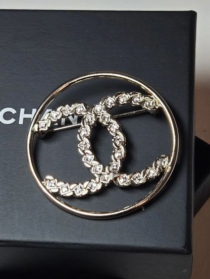 #162 - Chanel 2019 Golden Tone CC Logo w/crystals Brooch