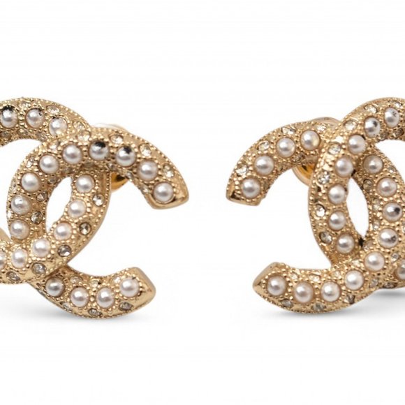 CHANEL Earrings Coco Mark CC Gold Rhinestone C23