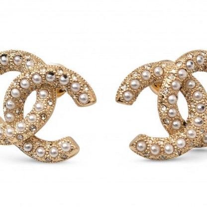 CHANEL Earrings Coco Mark CC Gold Rhinestone C23