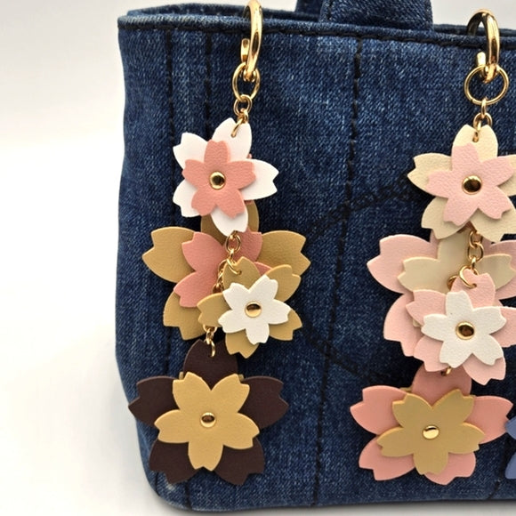 Cherry Blossom Leather Keychain