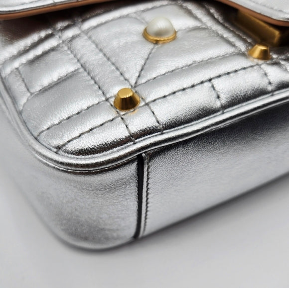 Gucci GG Marmont Leather Chain Shoulder Bag Silver