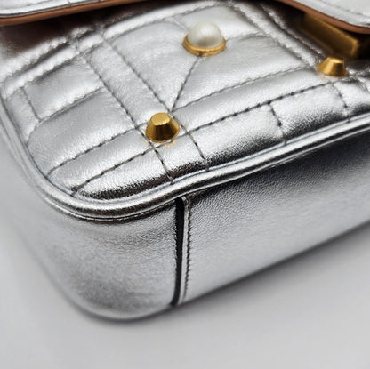 Gucci GG Marmont Leather Chain Shoulder Bag Silver