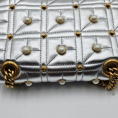 Gucci GG Marmont Leather Chain Shoulder Bag Silver
