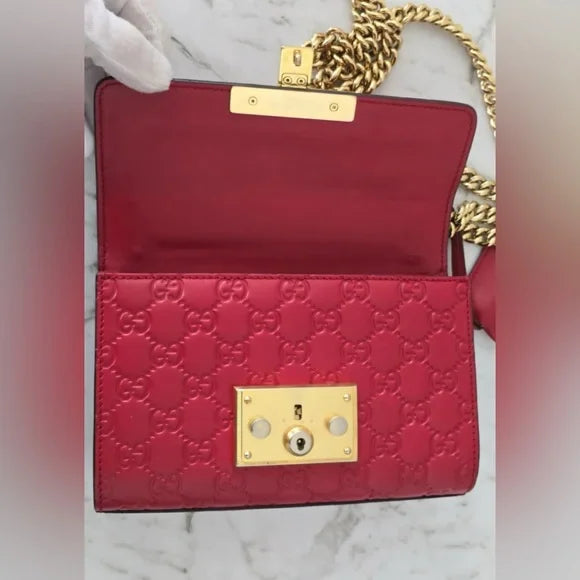 Gucci Red Padlock Guccissima 2-way Bag