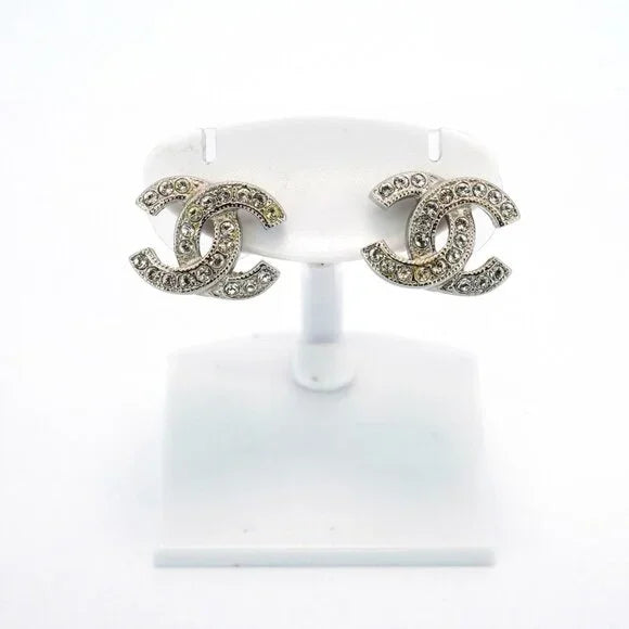CHANEL earrings Coco mark metal rhinestone silver