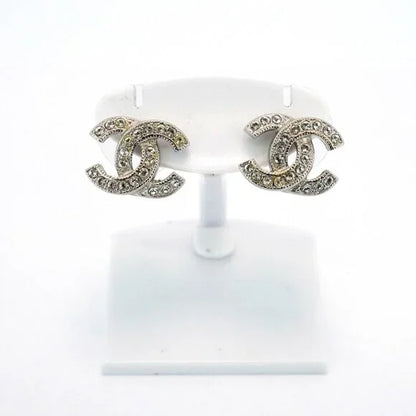 CHANEL earrings Coco mark metal rhinestone silver