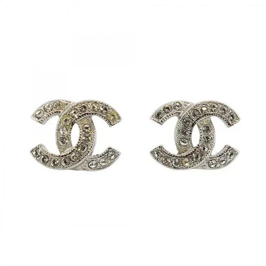 CHANEL earrings Coco mark metal rhinestone silver