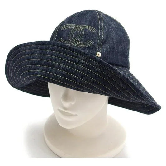 Authentic Chanel Sparkling Denim Bucket Hat Navy blue
