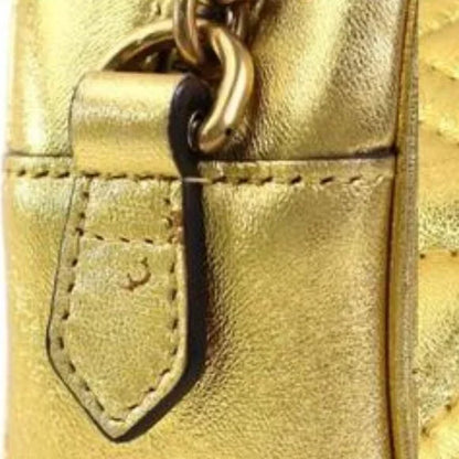 GUCCI Shoulder Bag GG Marmont Leather Faux Pearl Gold 447632