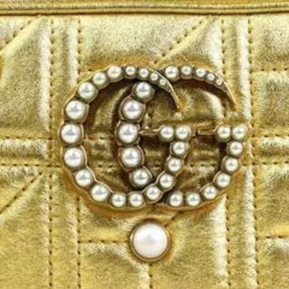 GUCCI Shoulder Bag GG Marmont Leather Faux Pearl Gold 447632