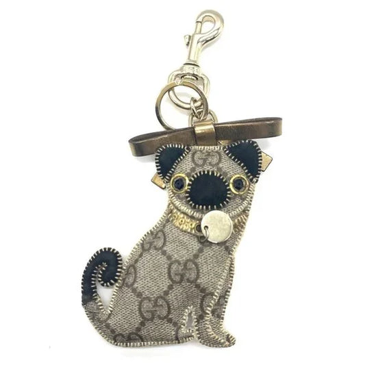 Authentic Gucci GG Plus Guccioli Oliver Dog Pug Keychain Charm