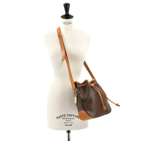 CELINE Macadam Shoulder Bag Leather Brown Gold Hardware